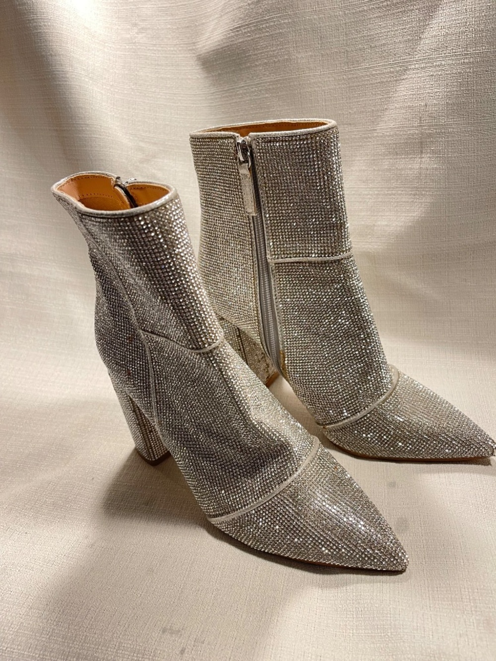 Silver Crystal Embellished Pointed-Toe Ankle Boots - Picture 5 of 9